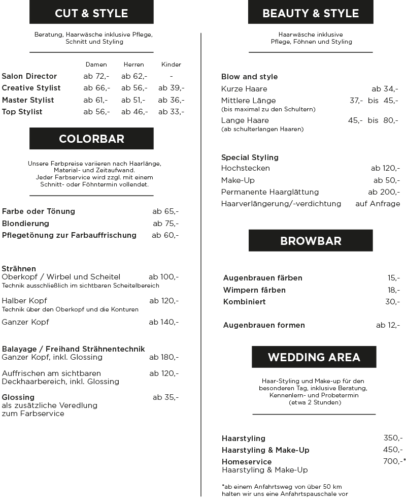 Preisliste Hair