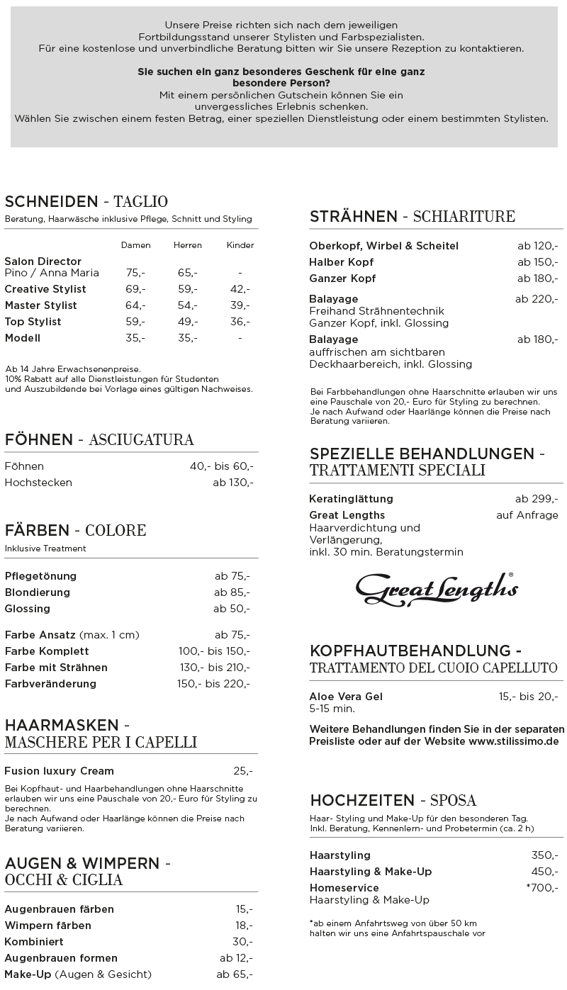 Preisliste Hair